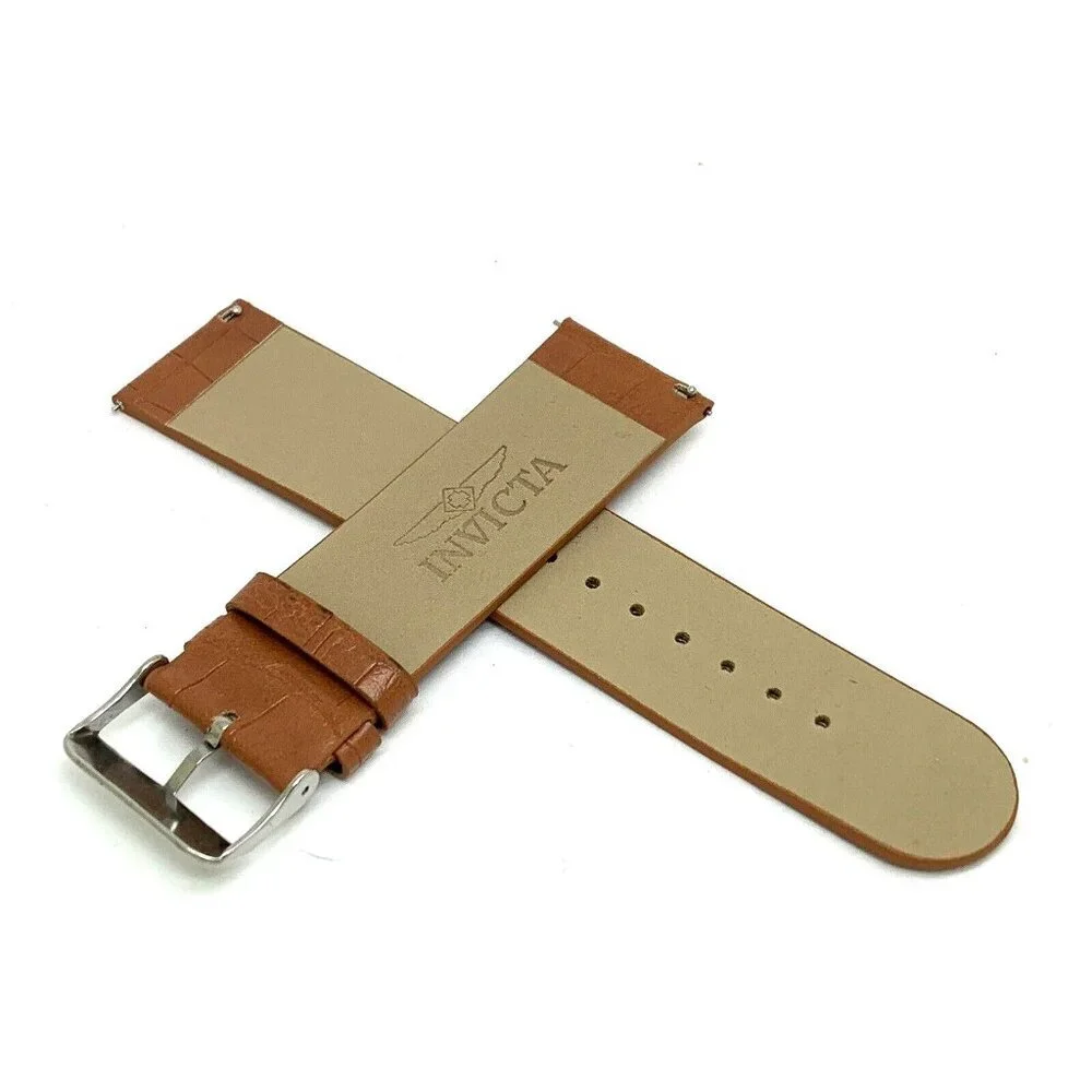 Invicta Watch Replacement Band Brown Leather 26mm Lug Silver Tone Steel …